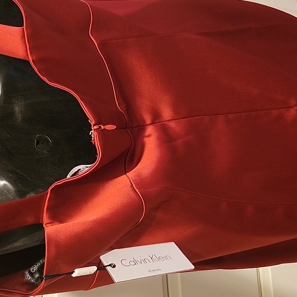Calvin Klein Red Super Sexy Red Satin Pinup Girl Cocktail Dress - Picture 10 of 11